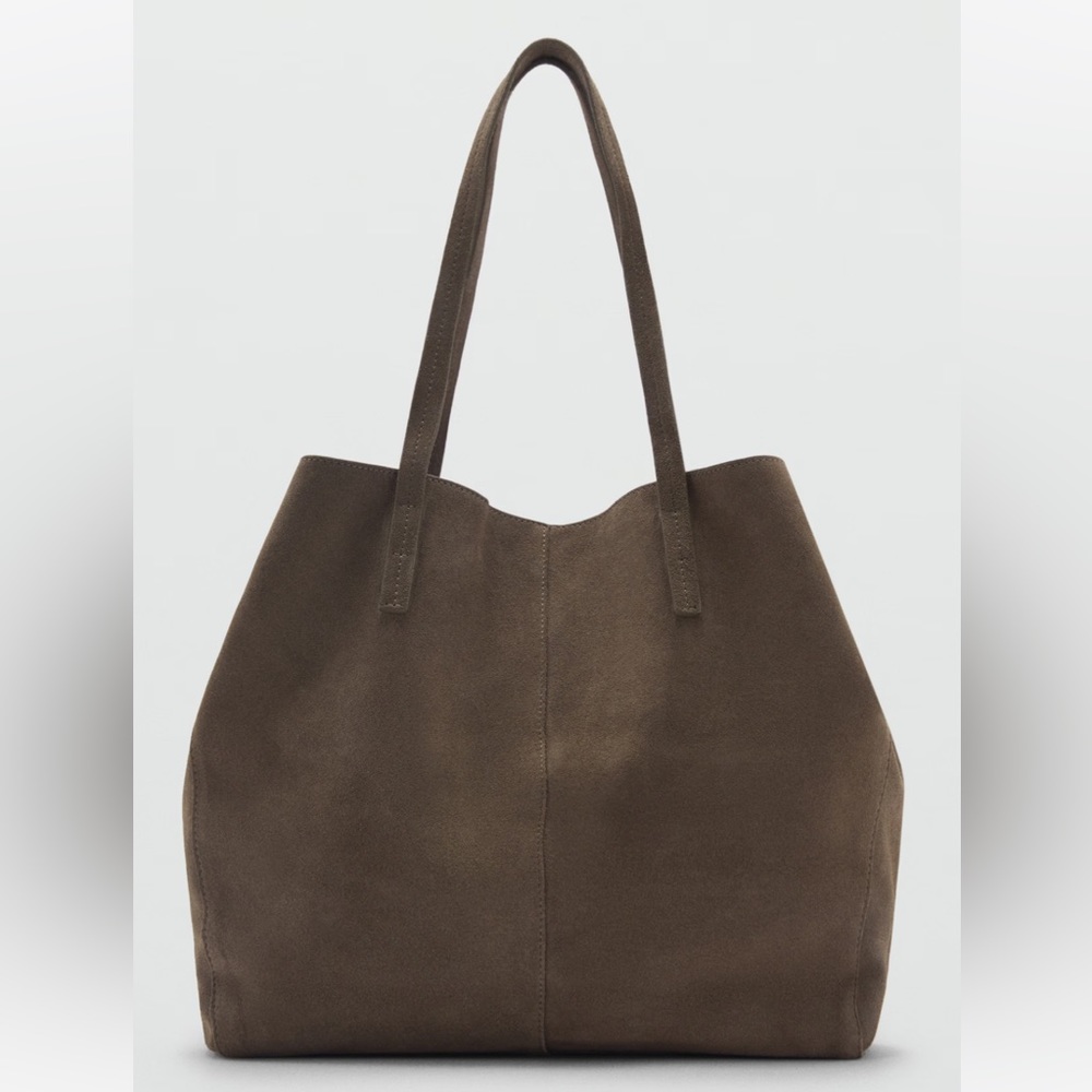 Mango Suede Shopper Bag in Khaki